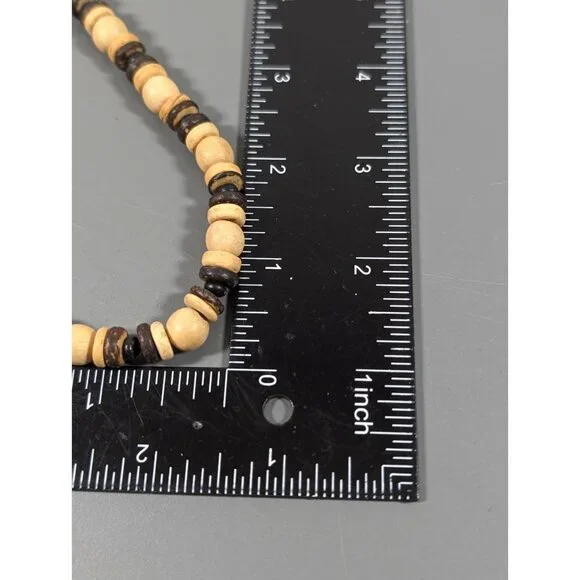 Y2K Brown Wood Bead Surfer Style Necklace Beach‎ Coastal 18 in - Picture 7 of 7